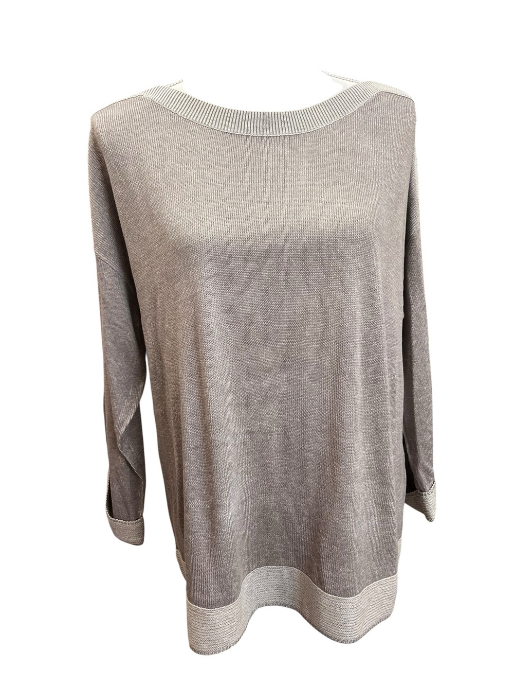 Chico’s Taupe Lightweight Boat Neck Pullover Sweater Size 2 L XL NWT - Picture 2 of 10